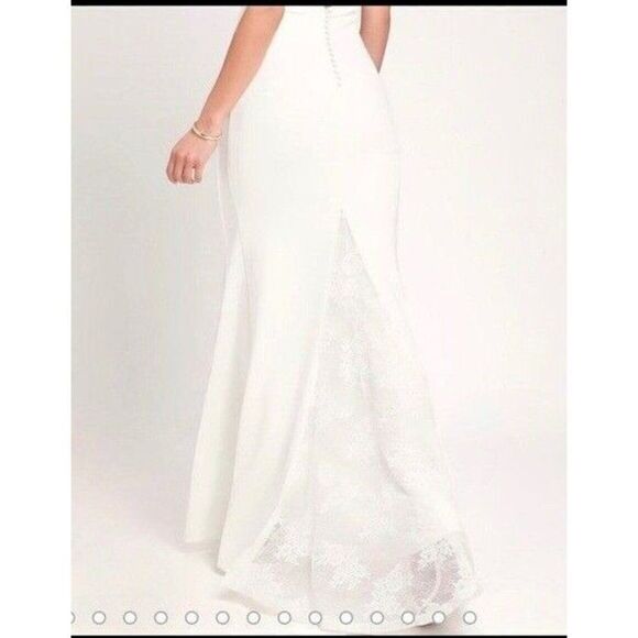 Lulu's Dress White Taliana Lace Button Back Maxi Wedding Dress - Picture 7 of 15